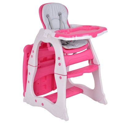 3 in 1 Convertible Play Table Seat Baby High Chair-Pink