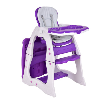 3 in 1 Convertible Play Table Seat Baby High Chair-Purple