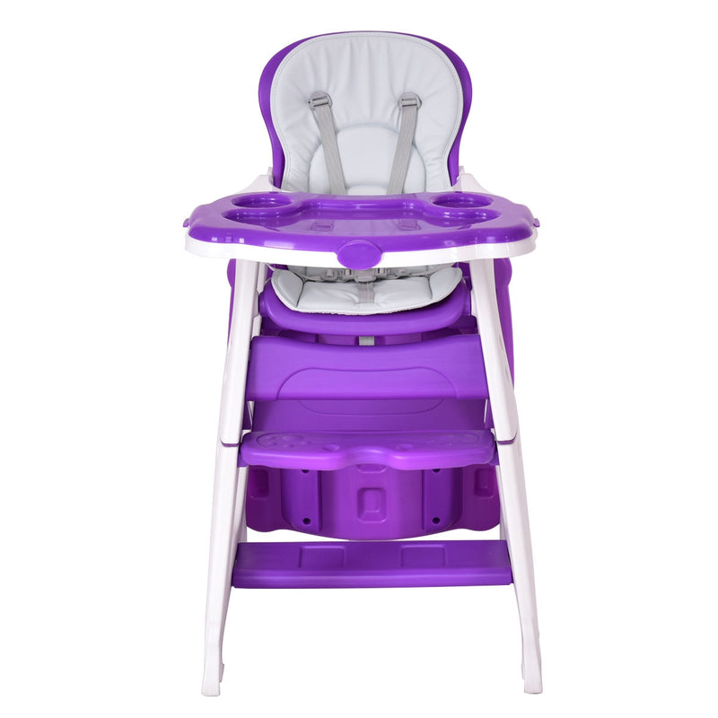 3 in 1 Convertible Play Table Seat Baby High Chair-Purple