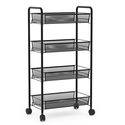 Black 4 Tier Storage Rack Trolley Cart-Black