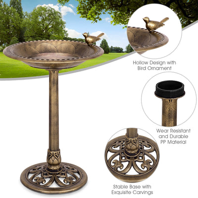 Antique Gold Freestanding Pedestal Bird Bath Feeder