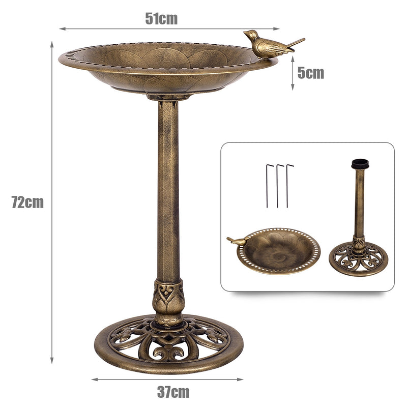 Antique Gold Freestanding Pedestal Bird Bath Feeder