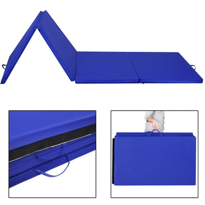 4 Feet x 10 Feet Thick Folding Panel Gymnastics Mat-Blue