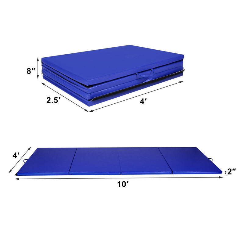 4 Feet x 10 Feet Thick Folding Panel Gymnastics Mat-Blue