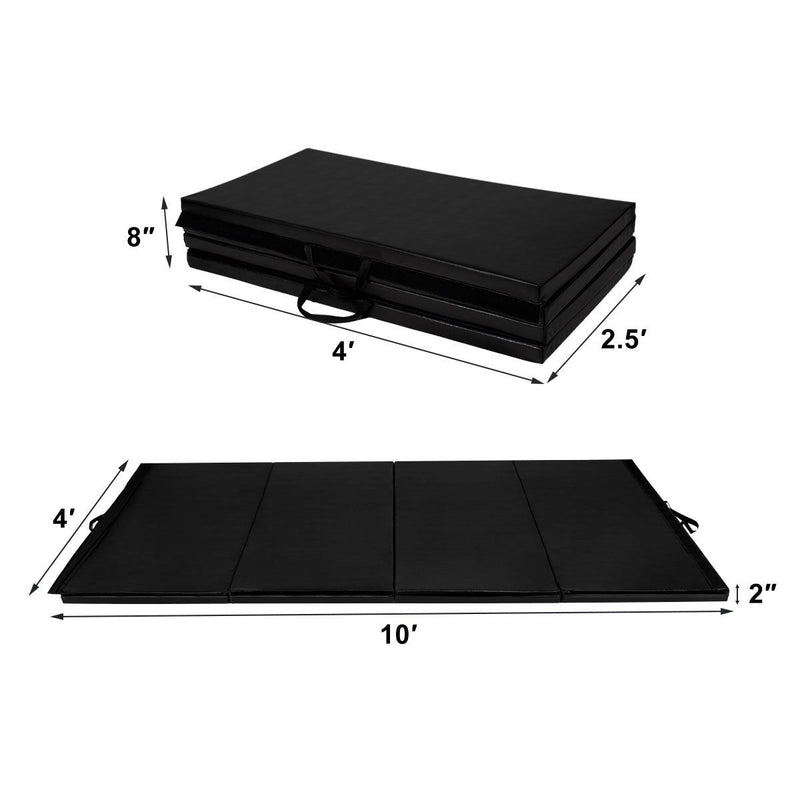 4 Feet x 10 Feet Thick Folding Panel Gymnastics Mat-Black