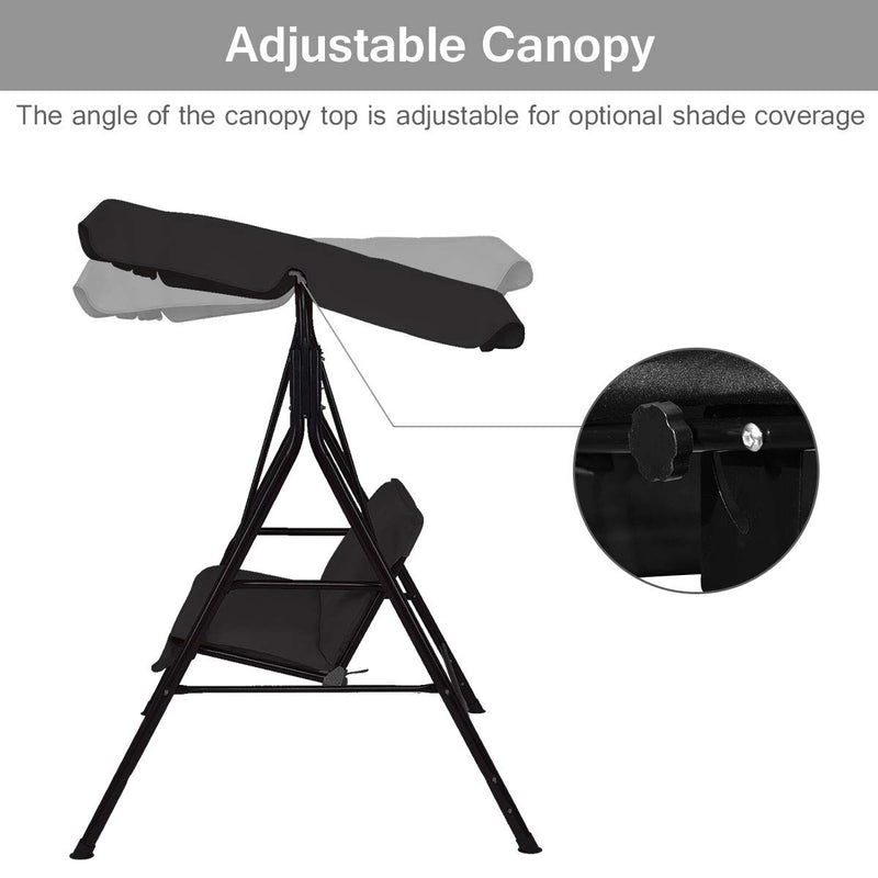 Loveseat Cushioned Patio Steel Frame Swing Glider -Black