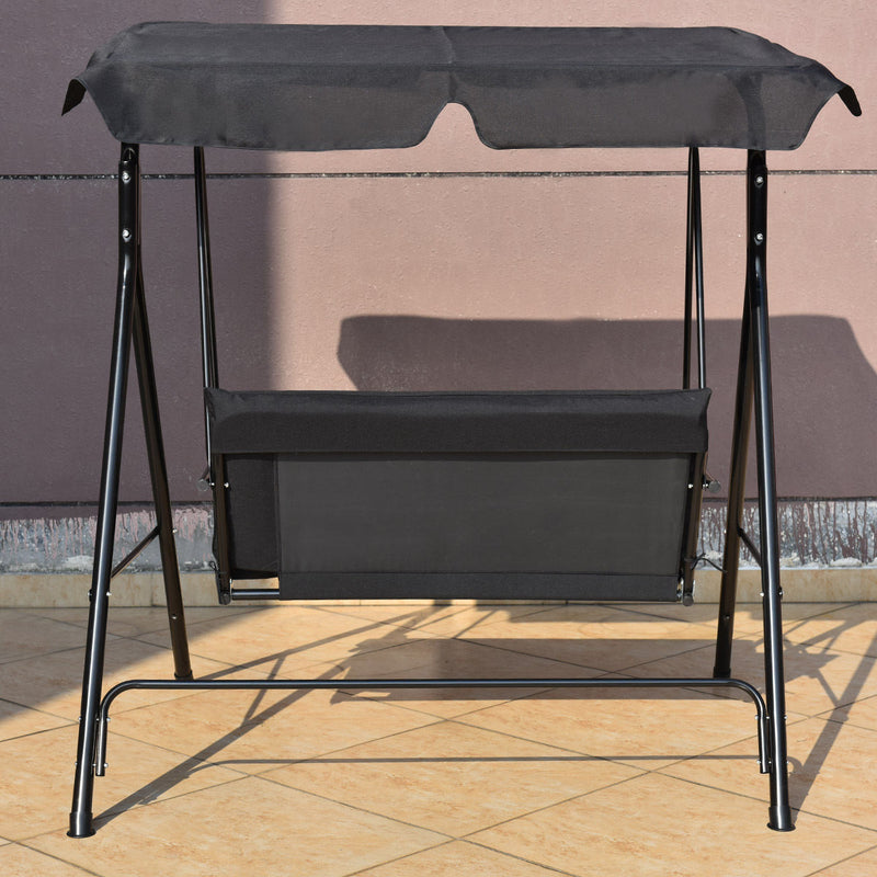 Loveseat Cushioned Patio Steel Frame Swing Glider -Black