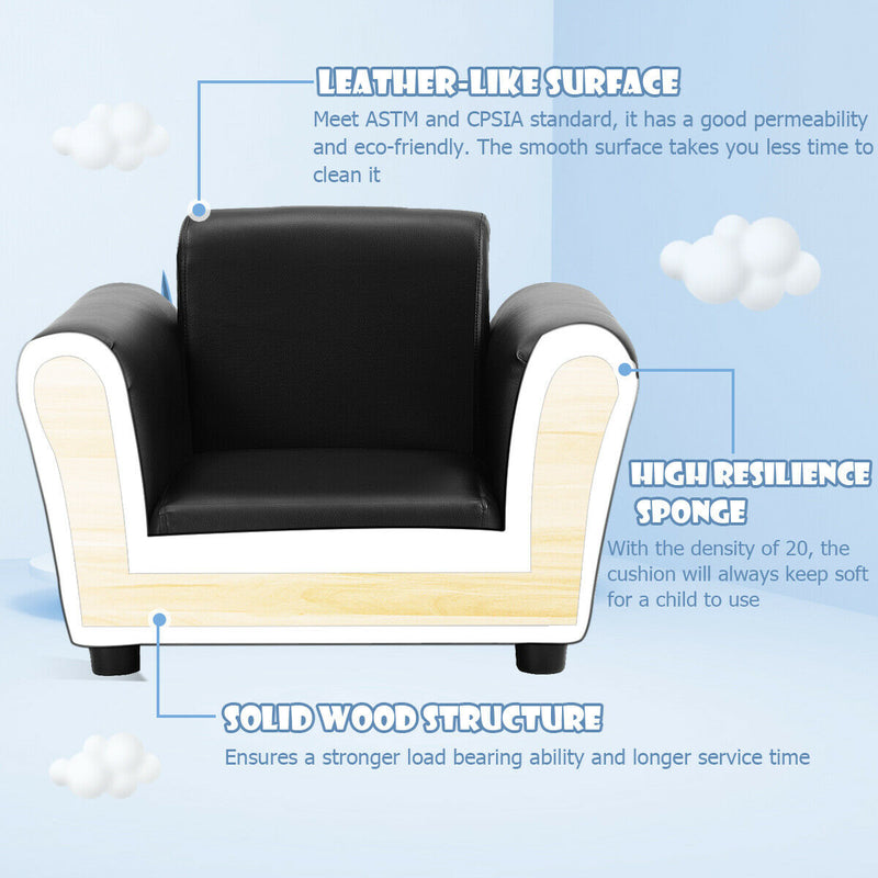 Black Kids Single Armrest Couch Sofa with Ottoman