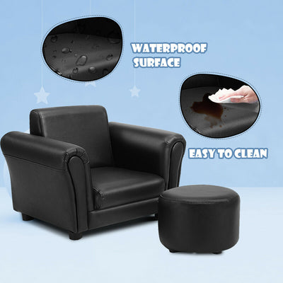 Black Kids Single Armrest Couch Sofa with Ottoman