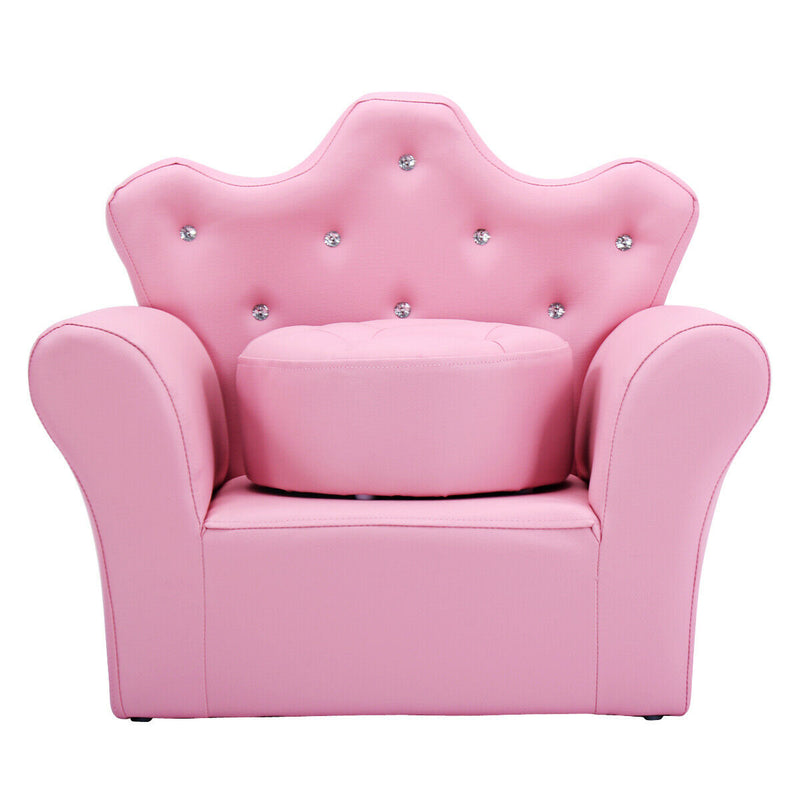 Children Upholstered Princess Sofa with Ottoman and Diamond Decoration for Boys and Girls-Pink