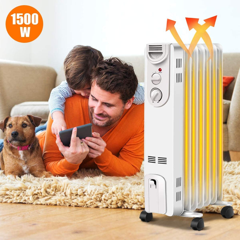 1500 W Electric Portable Oil Filled Radiator Space Heater with 3 Heat Settings