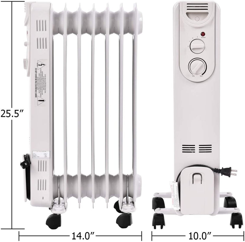 1500 W Electric Portable Oil Filled Radiator Space Heater with 3 Heat Settings