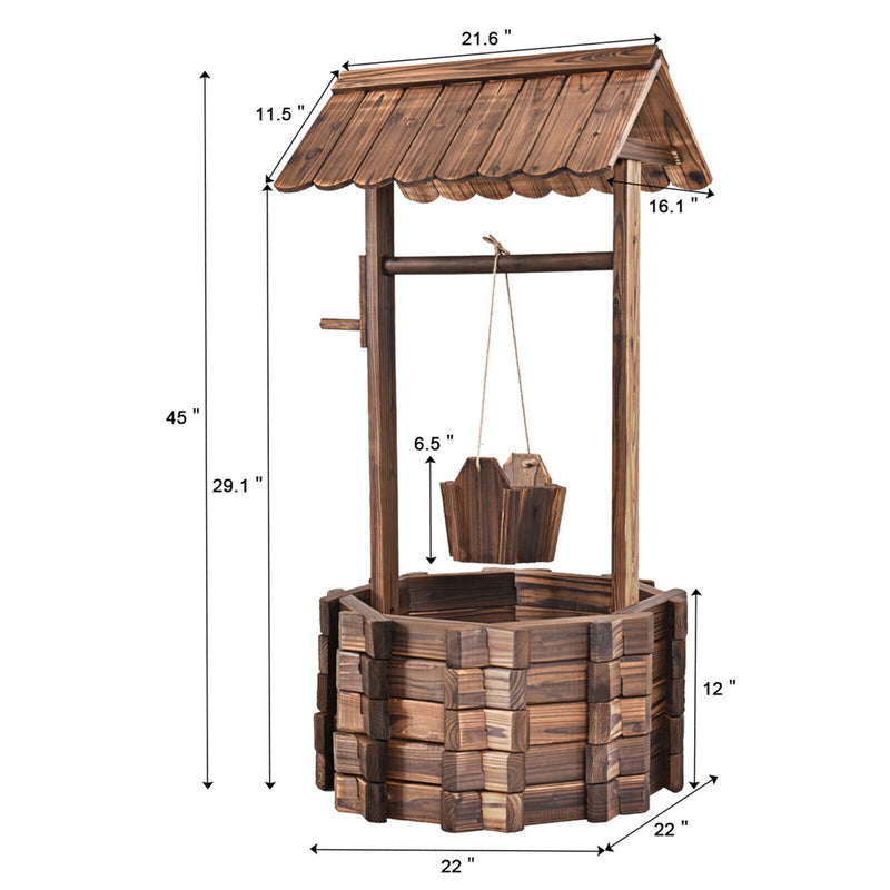 Outdoor Wooden Wishing Well Planter Bucket