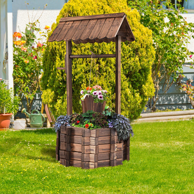 Outdoor Wooden Wishing Well Planter Bucket