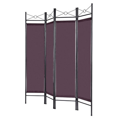 4 Panels Metal Frame Room Private Folding Screen-Brown