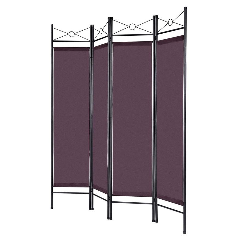 4 Panels Metal Frame Room Private Folding Screen-Brown