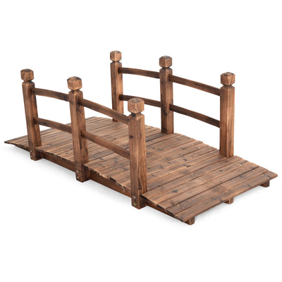 5' Wooden Garden Bridge Arc Stained Finish Footbridge Decorative