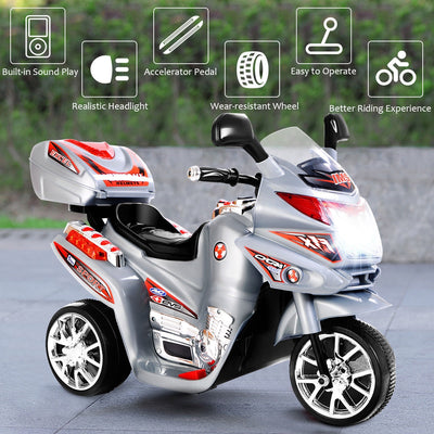 6V Powered 3 Wheels Kids Electric Ride-on Toy Motorcycle-Gray