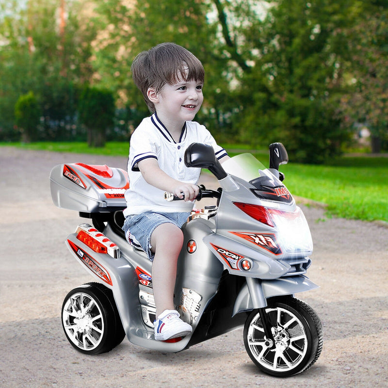 6V Powered 3 Wheels Kids Electric Ride-on Toy Motorcycle-Gray