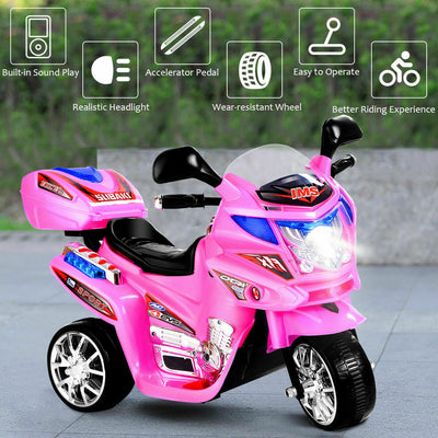 6V Powered 3 Wheels Kids Electric Ride-on Toy Motorcycle-Pink