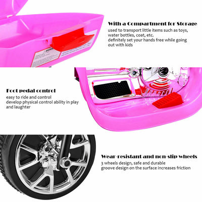 6V Powered 3 Wheels Kids Electric Ride-on Toy Motorcycle-Pink