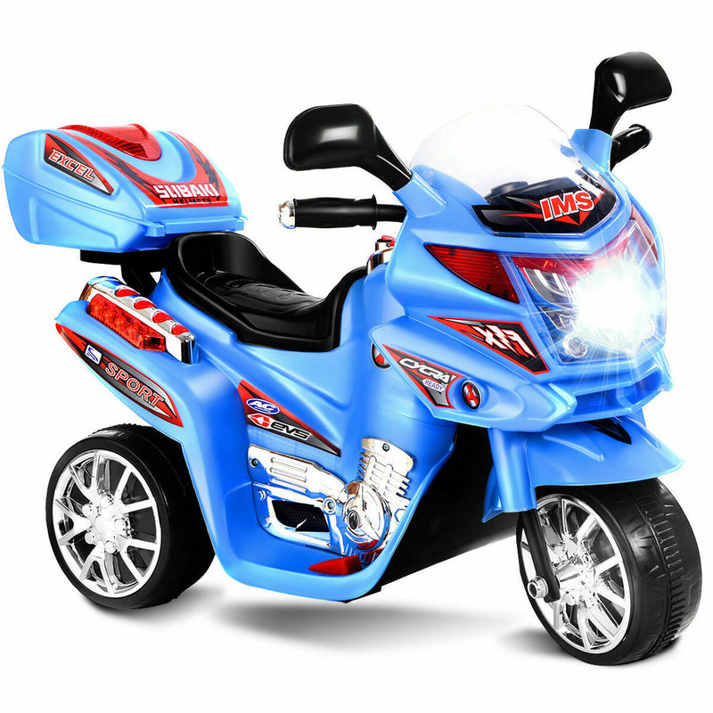 6V Powered 3 Wheels Kids Electric Ride-on Toy Motorcycle-Blue