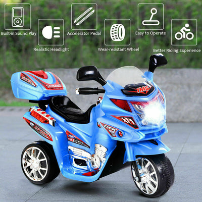 6V Powered 3 Wheels Kids Electric Ride-on Toy Motorcycle-Blue