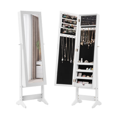 New Mirrored Jewelry Cabinet Armoire Mirror Organizer Storage Box Ring w/ Stand-White