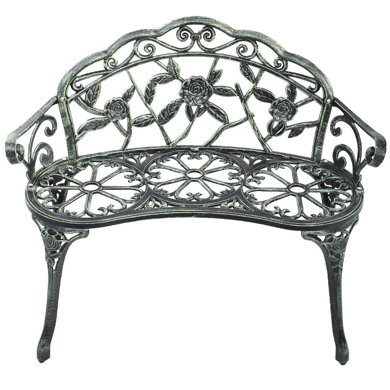 Outdoor Cast Aluminum Patio Bench Antique Rose