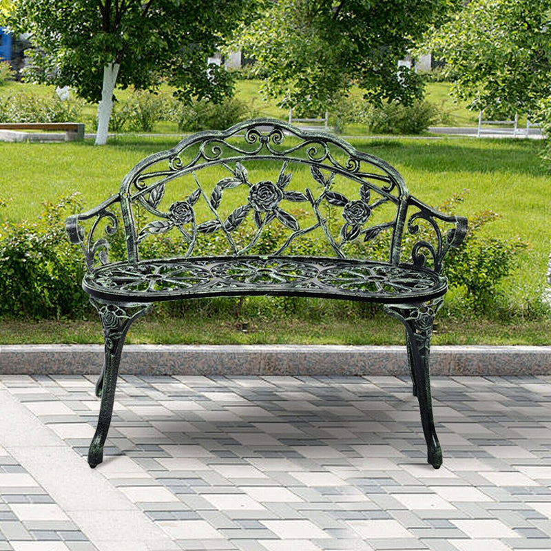 Outdoor Cast Aluminum Patio Bench Antique Rose