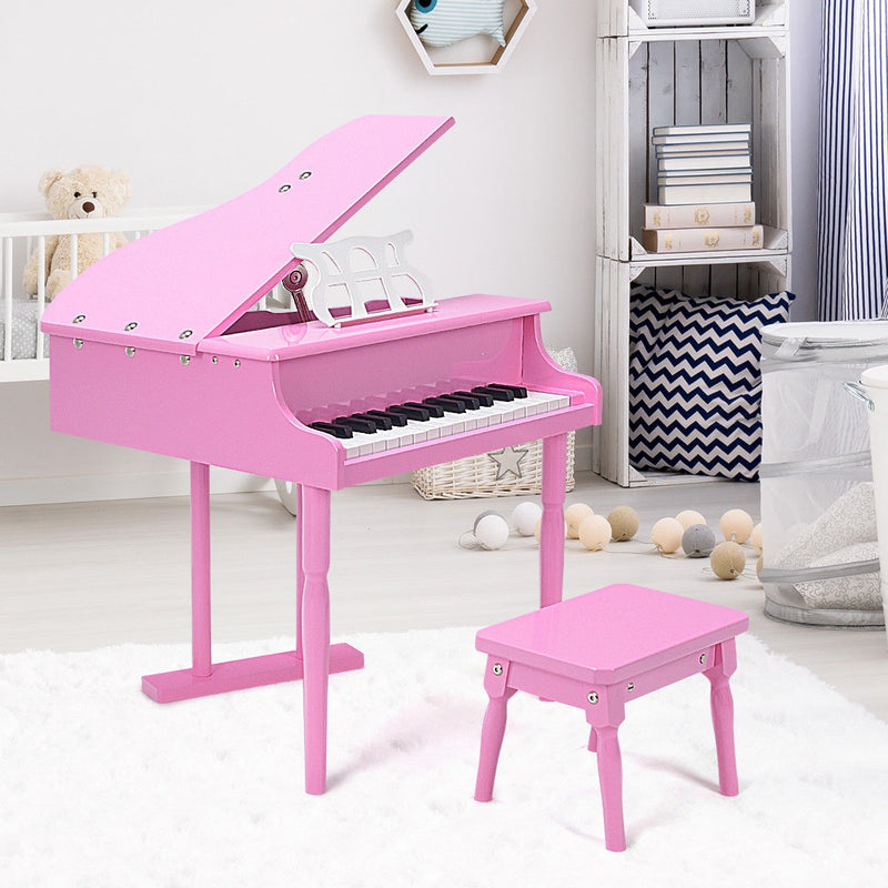 Musical Instrument Toy 30-Key Children Mini Grand Piano with Bench-Pink