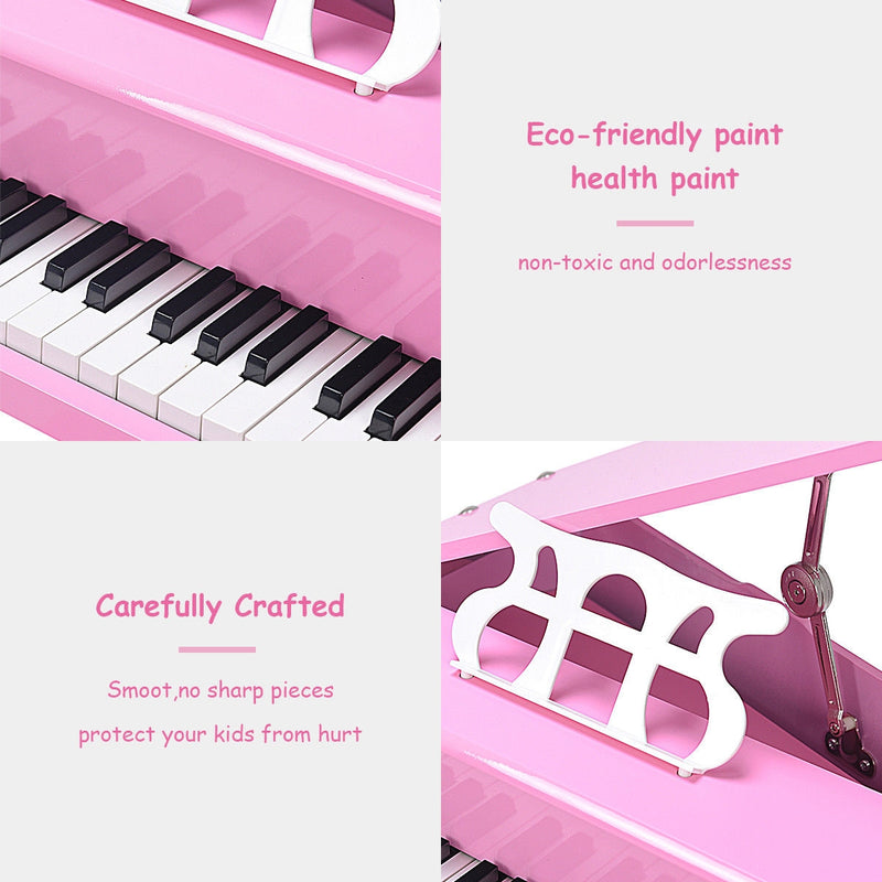 Musical Instrument Toy 30-Key Children Mini Grand Piano with Bench-Pink