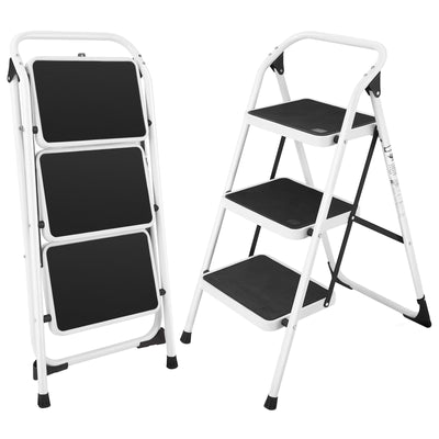 Folding 3-Step Ladder with Handgrip and Anti-Slip Platform