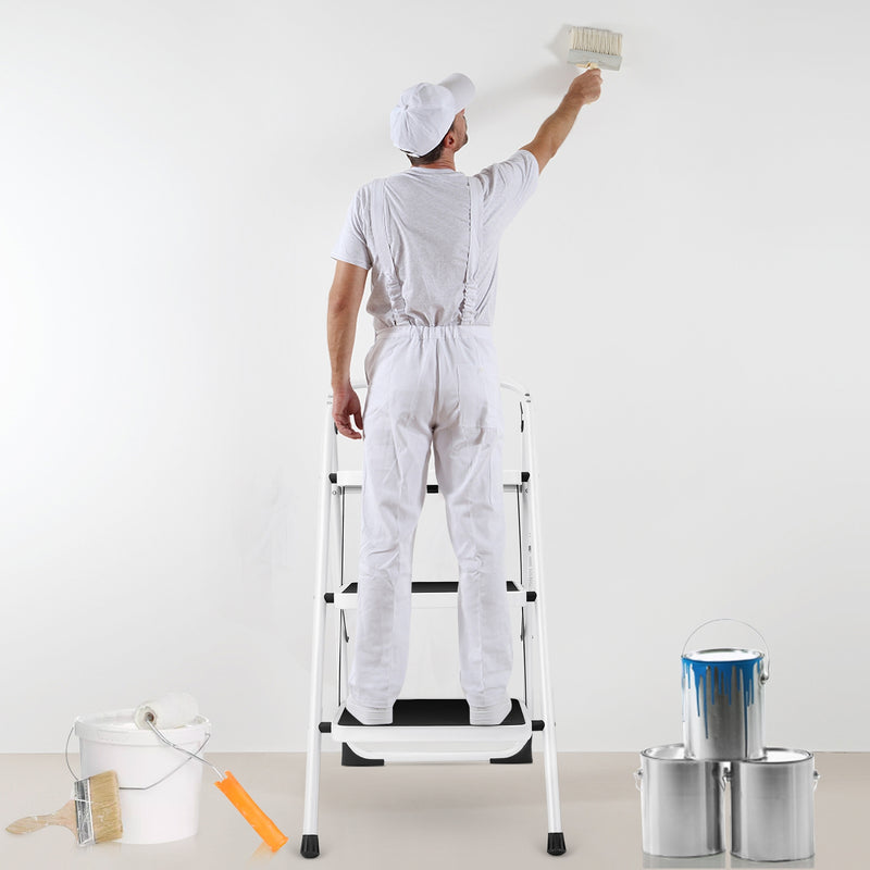 Folding 3-Step Ladder with Handgrip and Anti-Slip Platform