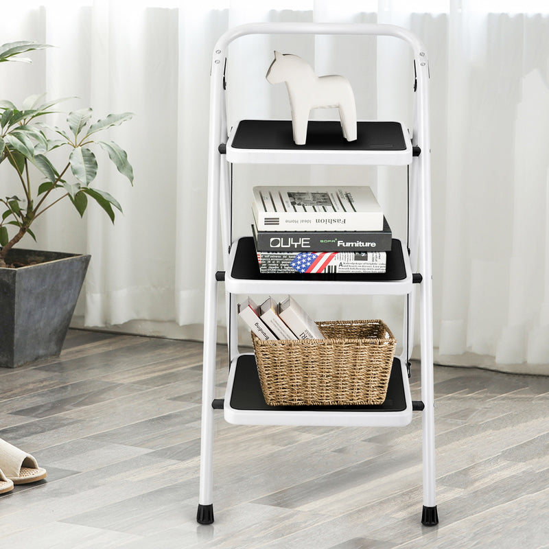 Folding 3-Step Ladder with Handgrip and Anti-Slip Platform