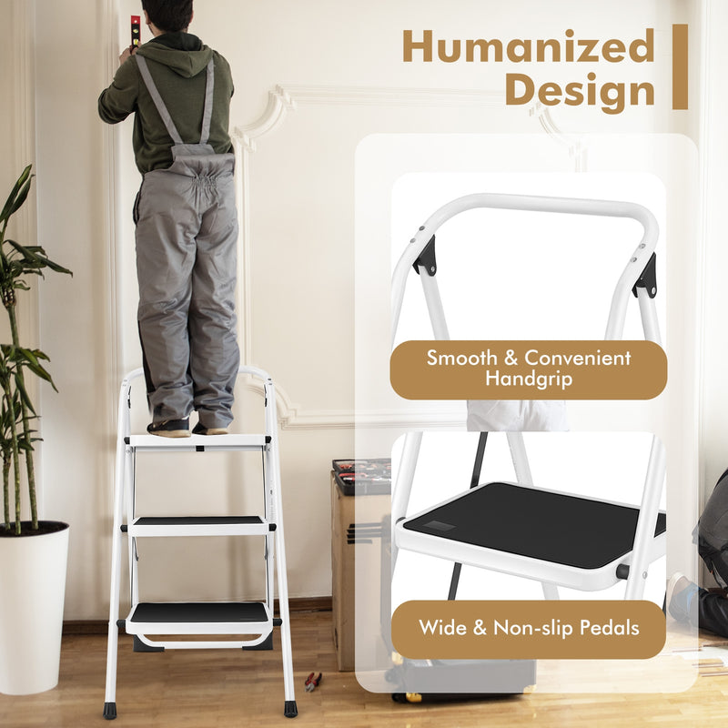 Folding 3-Step Ladder with Handgrip and Anti-Slip Platform