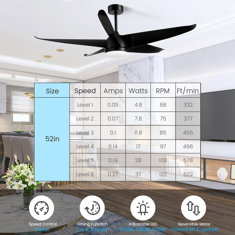 60 Inch Reversible Ceiling Fan with Light-Black