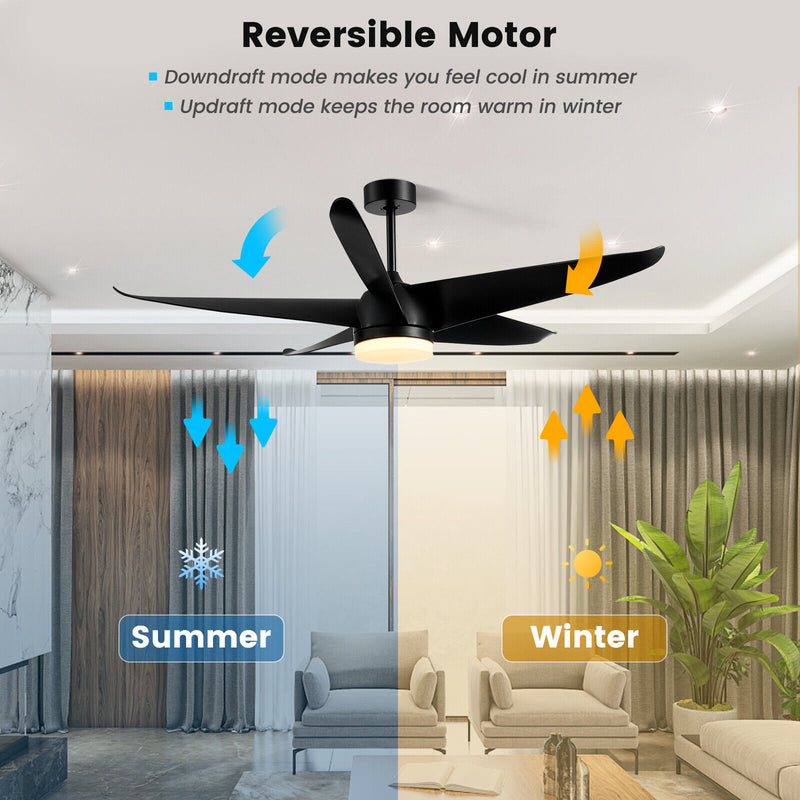 60 Inch Reversible Ceiling Fan with Light-Black