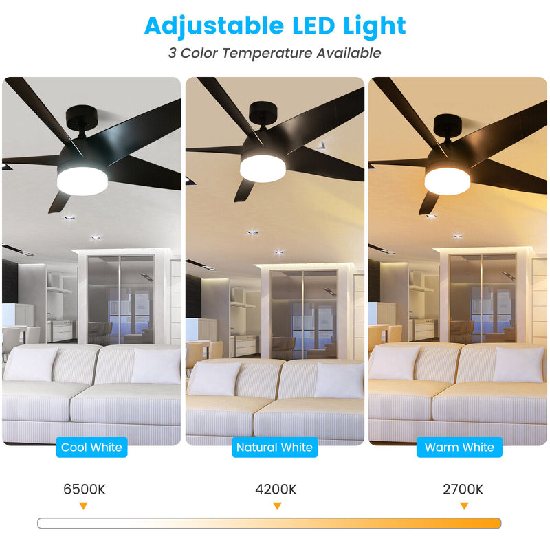 60 Inch Reversible Ceiling Fan with Light-Black