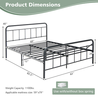 Heavy Duty Metal Platform Bed Frame with Headboard-Queen Size