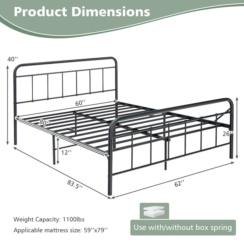 Heavy Duty Metal Platform Bed Frame with Headboard-Queen Size