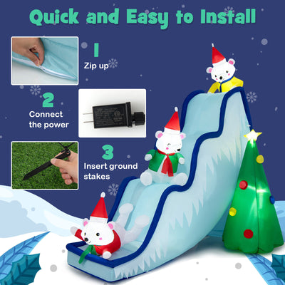 9 Feet Inflatable Polar Bear Slide Scene Decoration with LED Lights