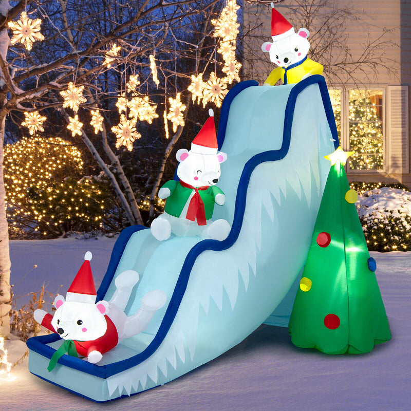 9 Feet Inflatable Polar Bear Slide Scene Decoration with LED Lights