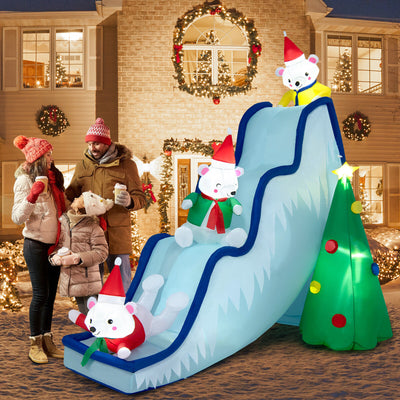 9 Feet Inflatable Polar Bear Slide Scene Decoration with LED Lights