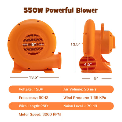 550W Air Blower for Inflatables with 25 feet Wire and GFCI Plug-550W