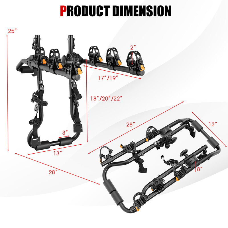 3-Bike Trunk Mounted Bike Rack for Sedan Hatchback Minivan SUV-Black