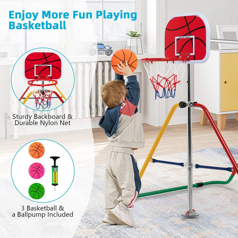 Kids Folding Horizontal Bar with 4 Adjustable Heights-Multicolor