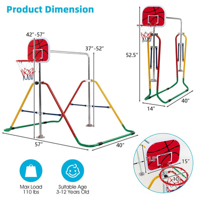 Kids Folding Horizontal Bar with 4 Adjustable Heights-Multicolor