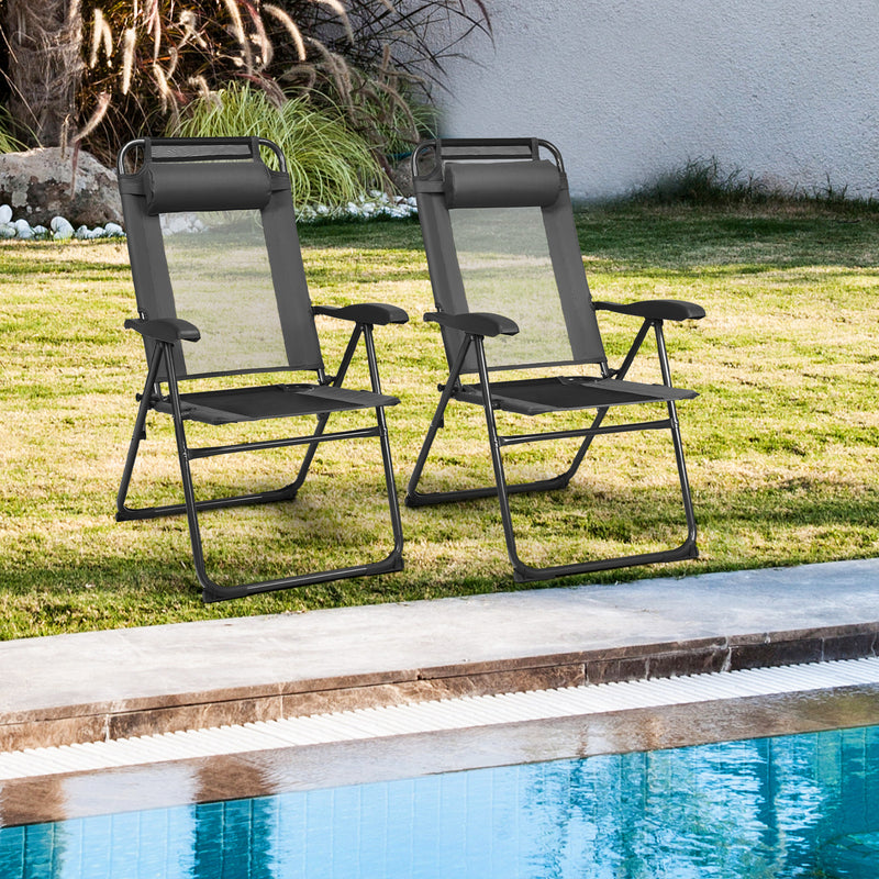 2 Pieces Patio Adjustable Folding Recliner Chairs with 7 Level Adjustable Backrest-Gray