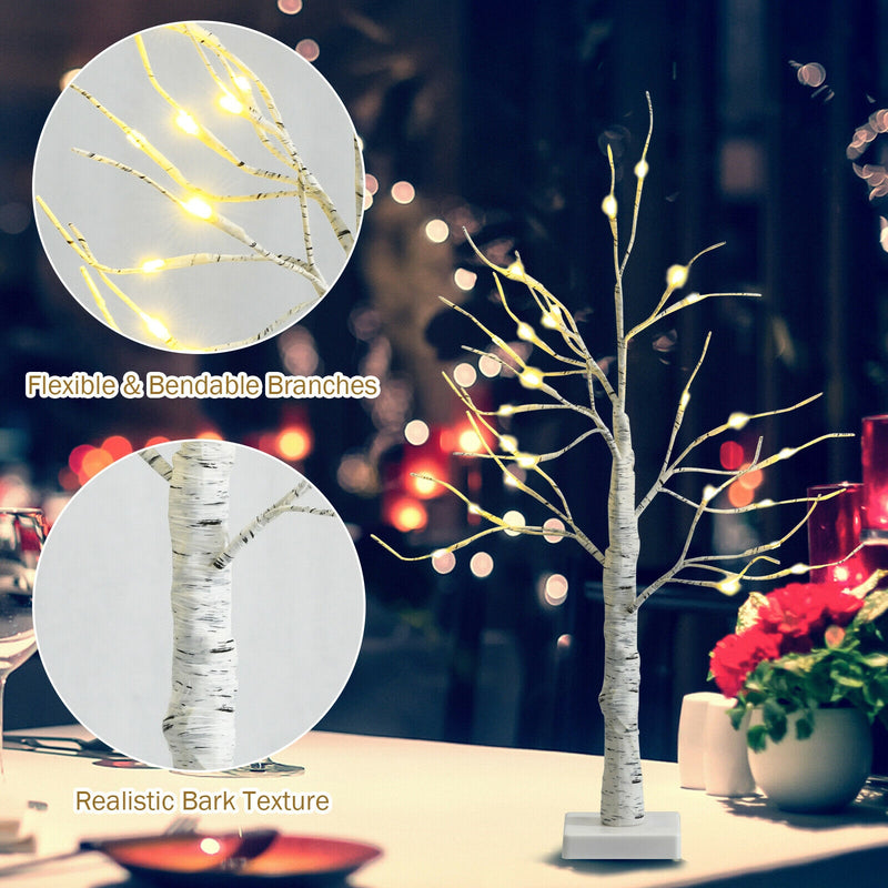 2 Feet Pre-lit White Twig Birch Tree Battery Powered for Christmas Holiday